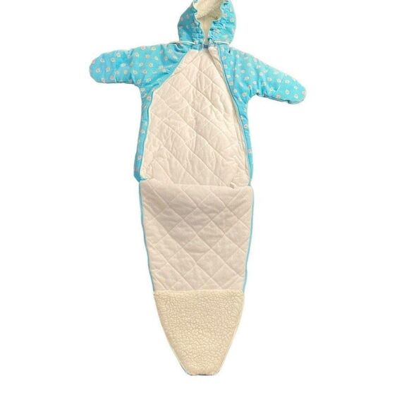 Vintage Oshkosh Corduroy Aqua Blue Floral Baby Infant Snowsuit Bunting USA HTF - Picture 3 of 8